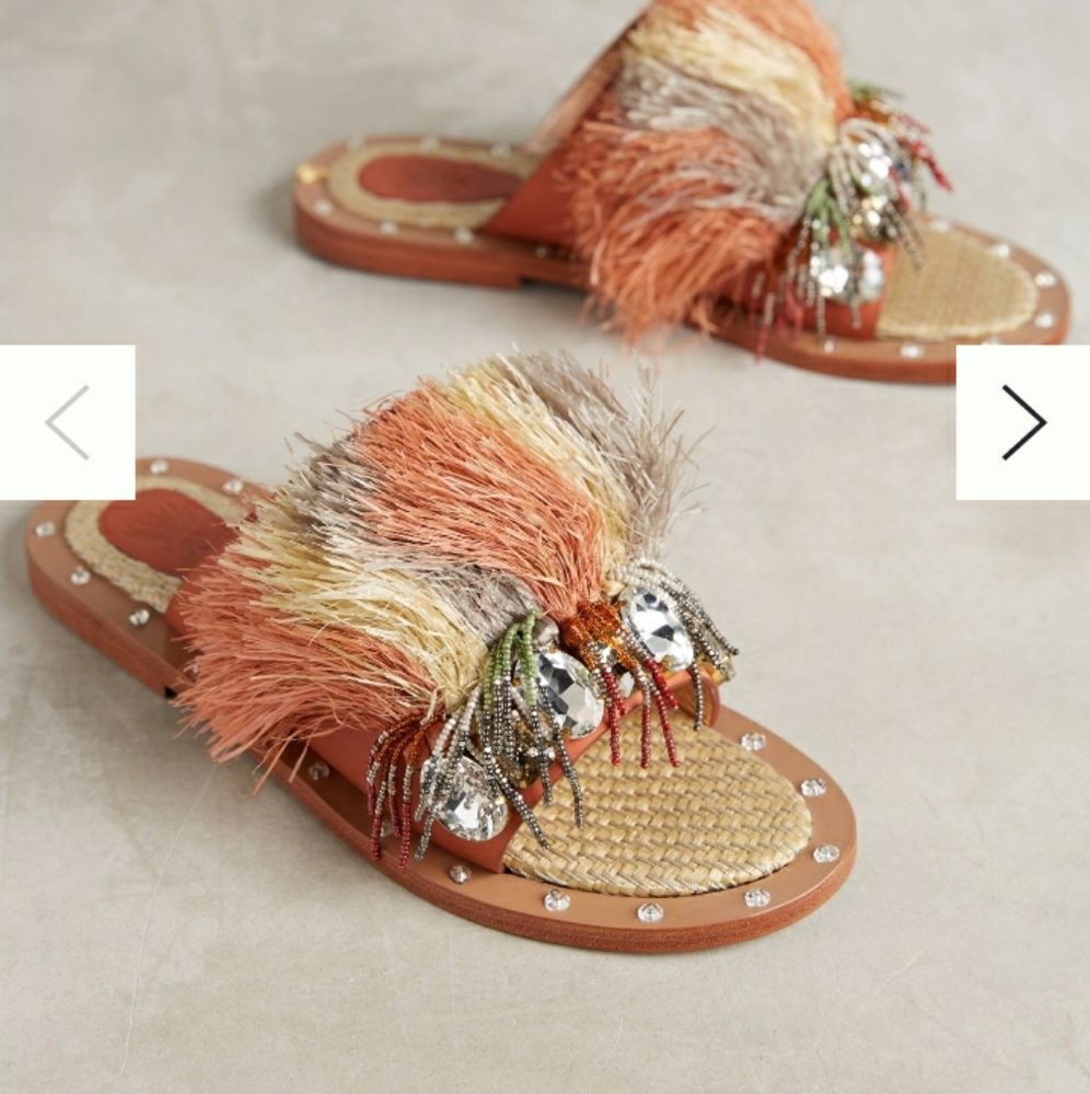 Anthropologie Sanchita Raffia Beaded Slides